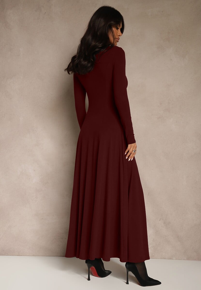 Bordowa Rozkloszowana Sukienka z Bawełny Tusmala 3