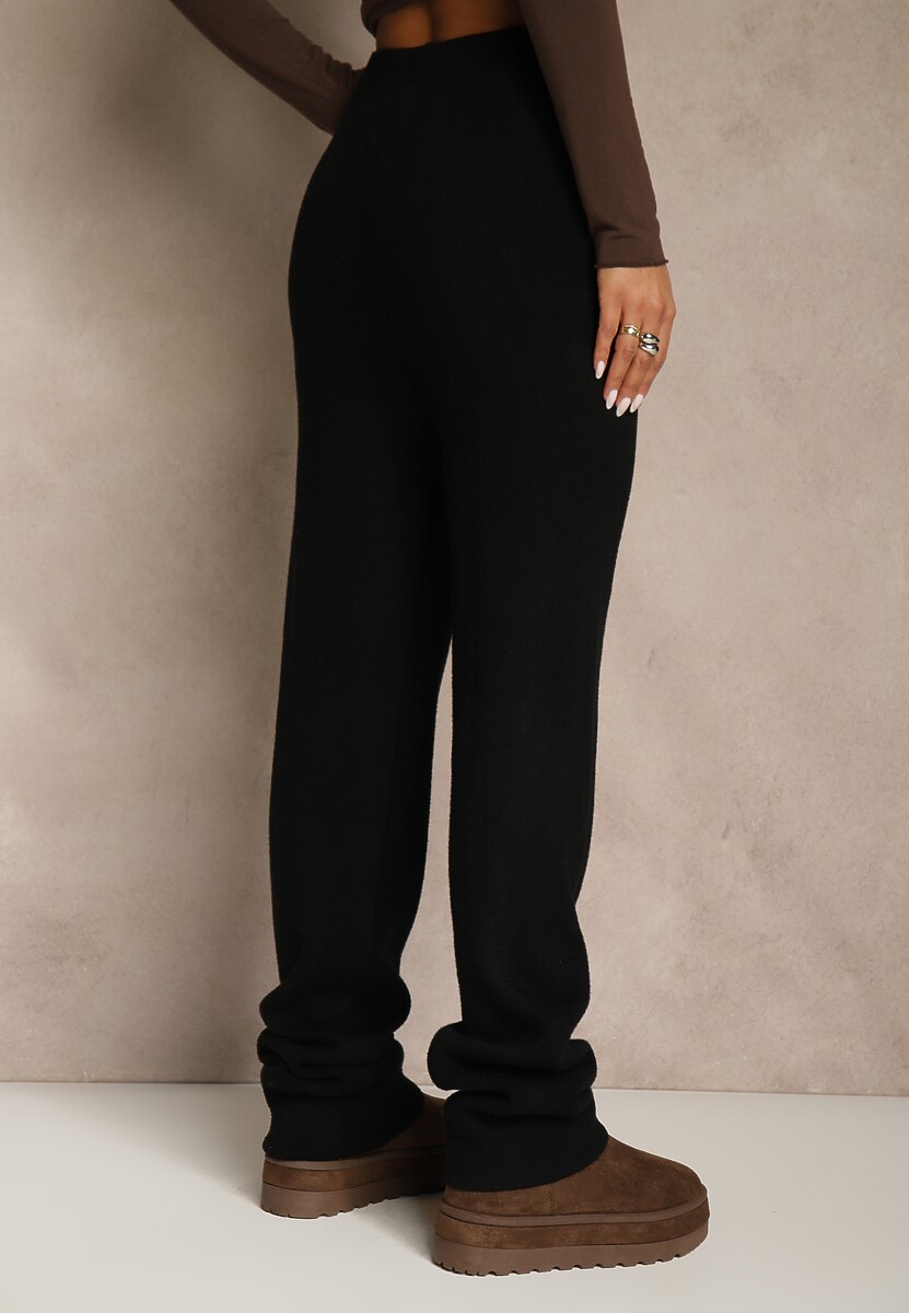 Czarne Spodnie z Wełną ze Sznurkiem i Ozdobnymi Kieszeniami Moneressa 3