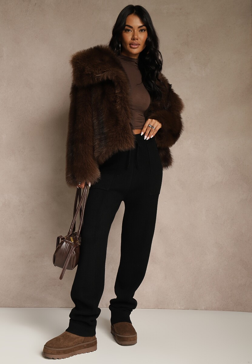 Czarne Spodnie z Wełną ze Sznurkiem i Ozdobnymi Kieszeniami Moneressa 1