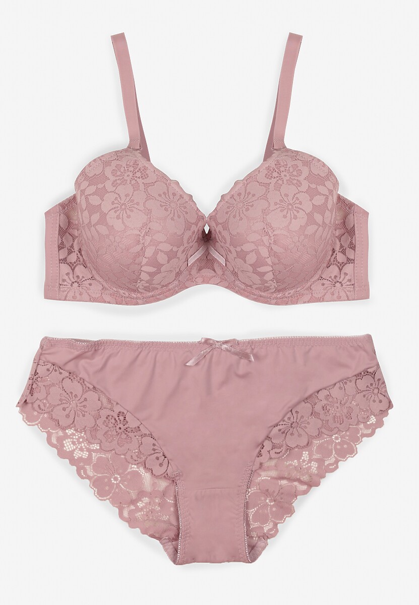 Jasnofioletowy Koronkowy Komplet Biustonosz i Majtki Figi w Klasycznym Stylu Ezirene 1