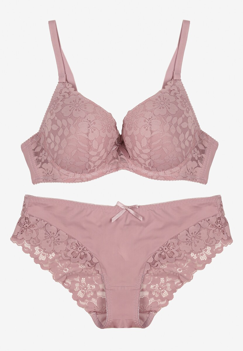 Jasnofioletowy Koronkowy Komplet Majtki Figi i Biustonosz Eziselle 1