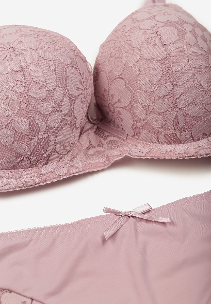 Jasnofioletowy Koronkowy Komplet Majtki Figi i Biustonosz Eziselle 2