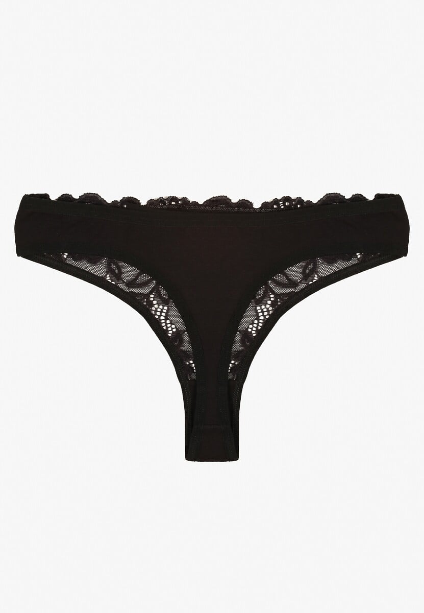 Czarne Bawełniane Majtki Stringi z Koronką Ilwedana 2