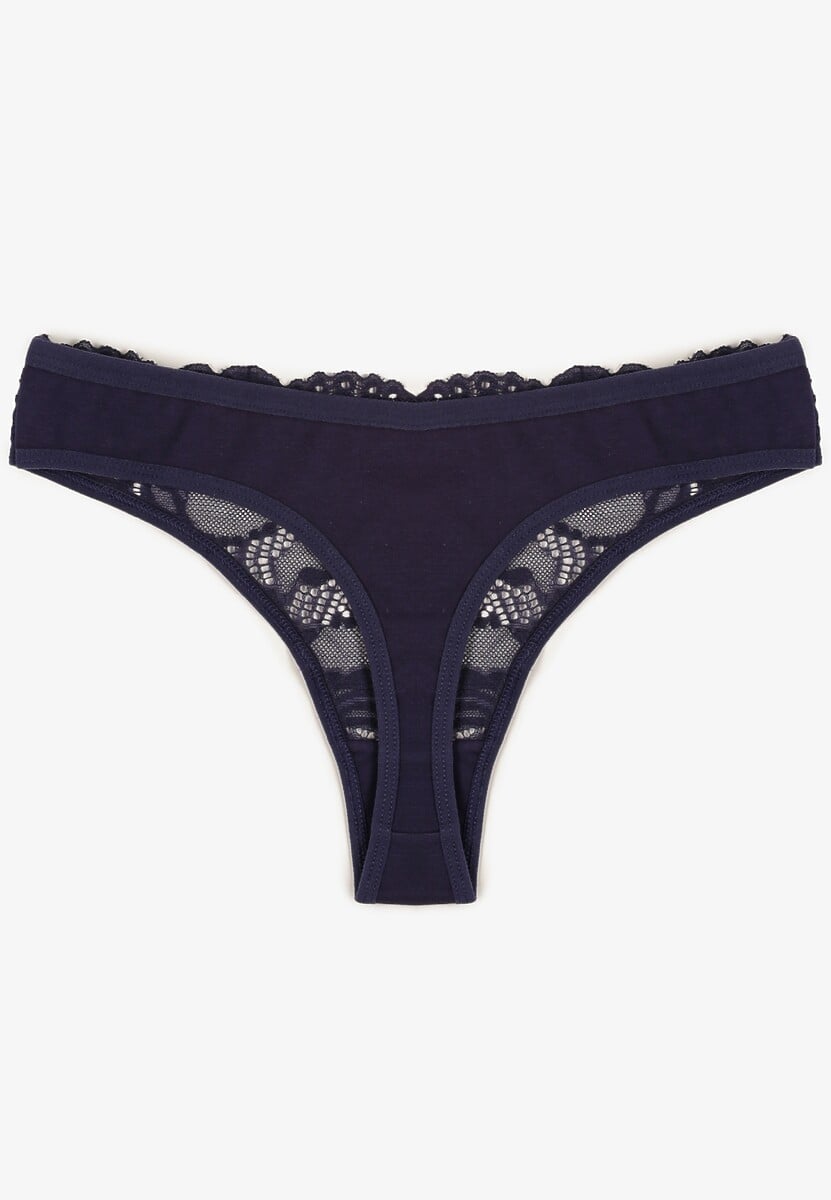 Granatowe Bawełniane Majtki Stringi z Koronką Ilwedana 2