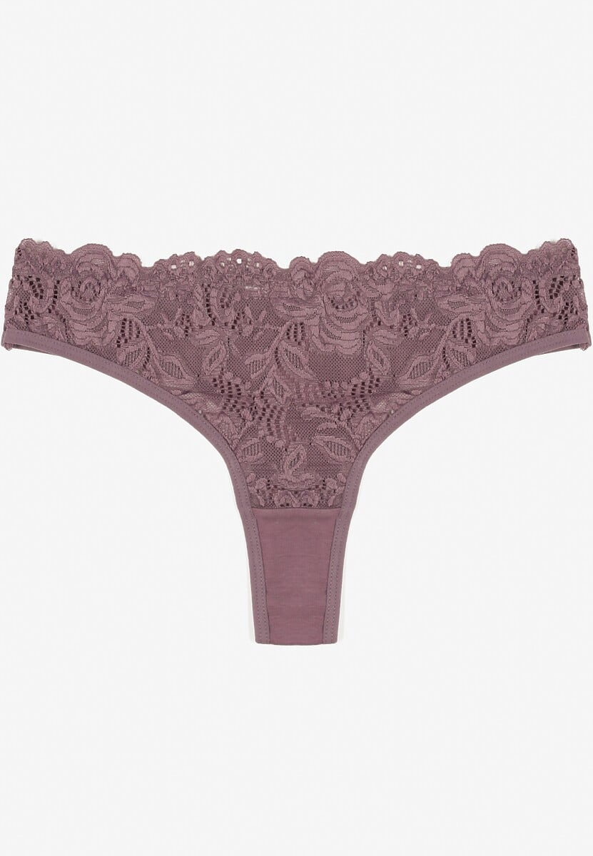 Fioletowe Bawełniane Majtki Stringi z Koronką Ilwedana 1