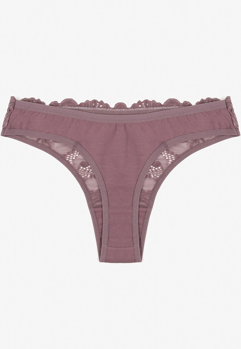 Fioletowe Bawełniane Majtki Stringi z Koronką Ilwedana 2