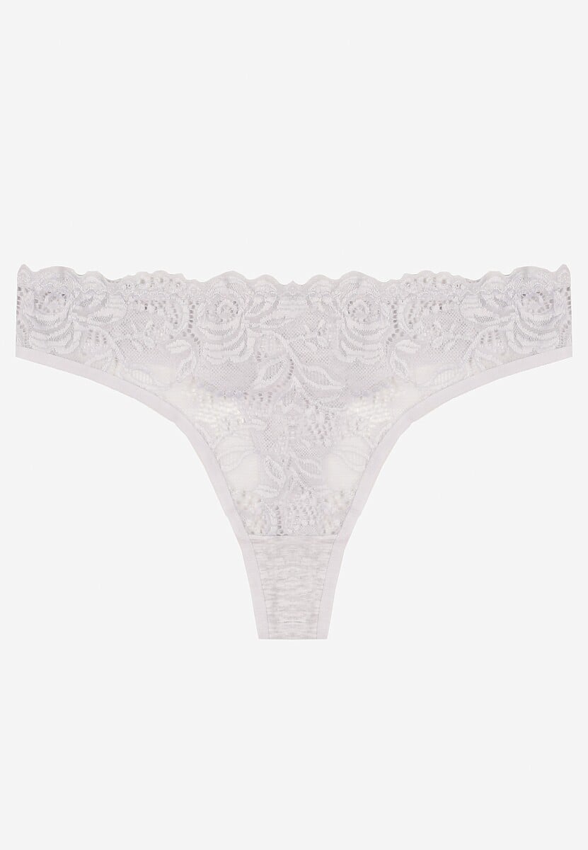 Jasnoszare Bawełniane Majtki Stringi z Koronką Ilwedana 1
