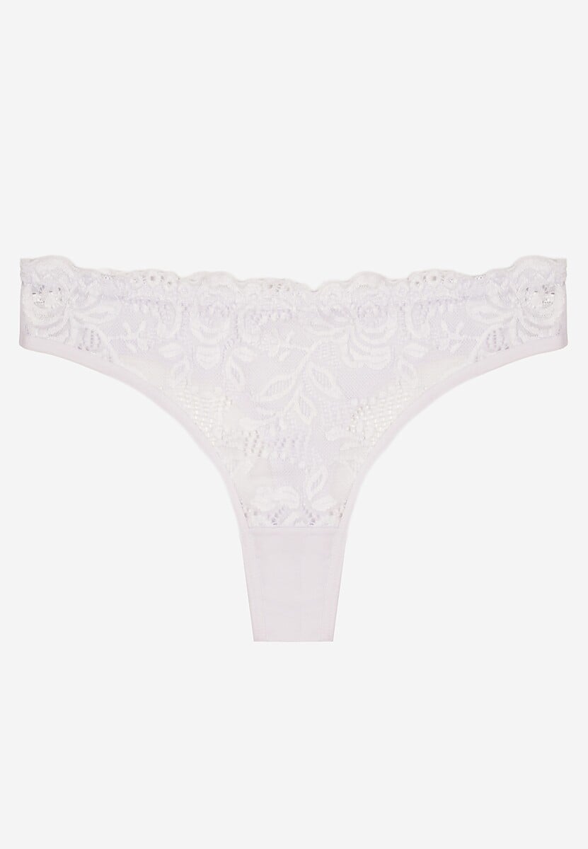 Białe Bawełniane Majtki Stringi z Koronką Ilwedana 1