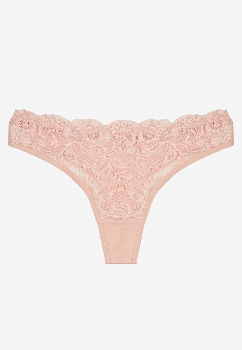Różowe Bawełniane Majtki Stringi z Koronką Ilwedana 1