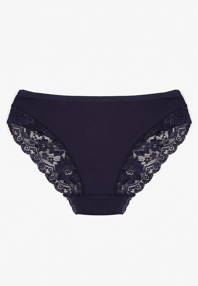 Granatowe Majtki Figi z Koronkowymi Wstawkami Amiora 2
