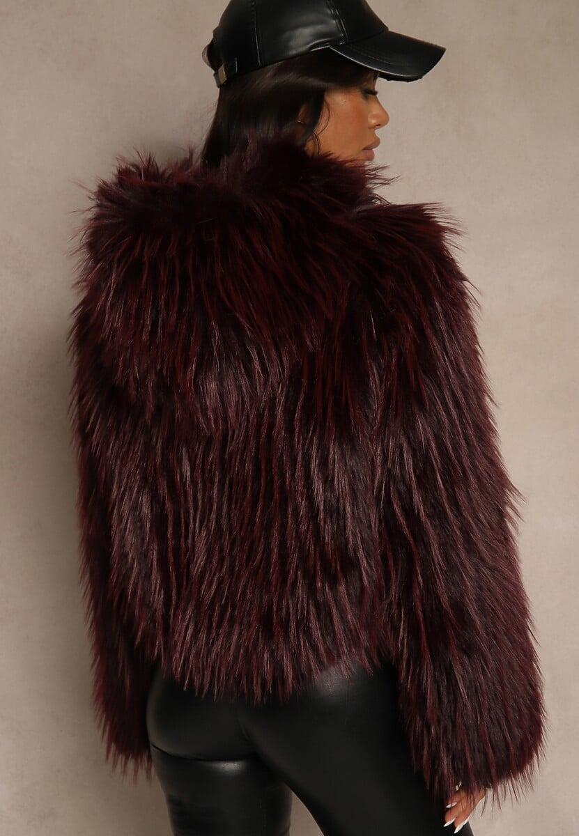 Bordowa Kurtka Futerko z Kapturem i Zapięciem na Suwak Zetora 3