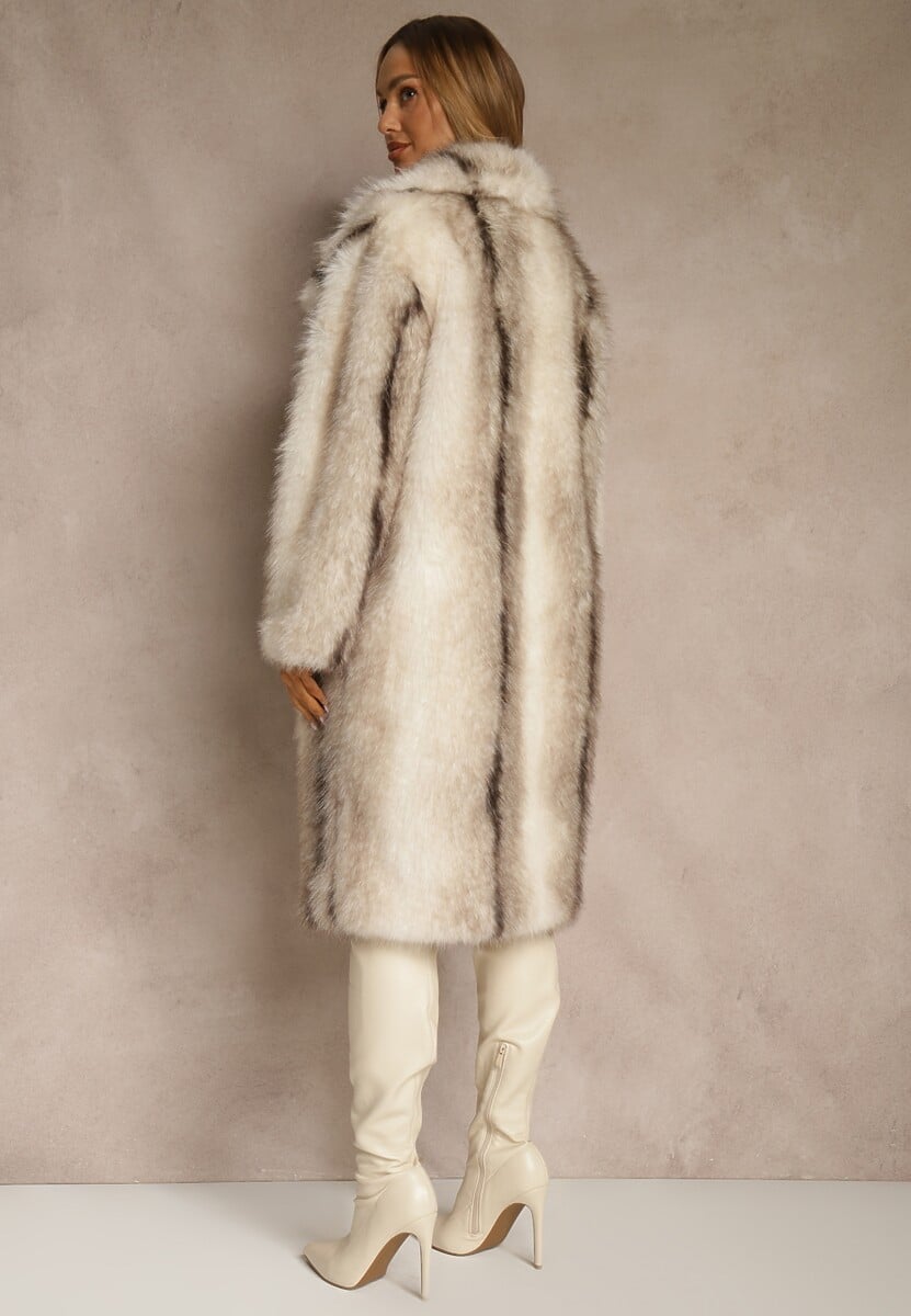 Biały Płaszcz Futerko o Prostym Kroju z Szerokim Kołnierzem Ezilana 3