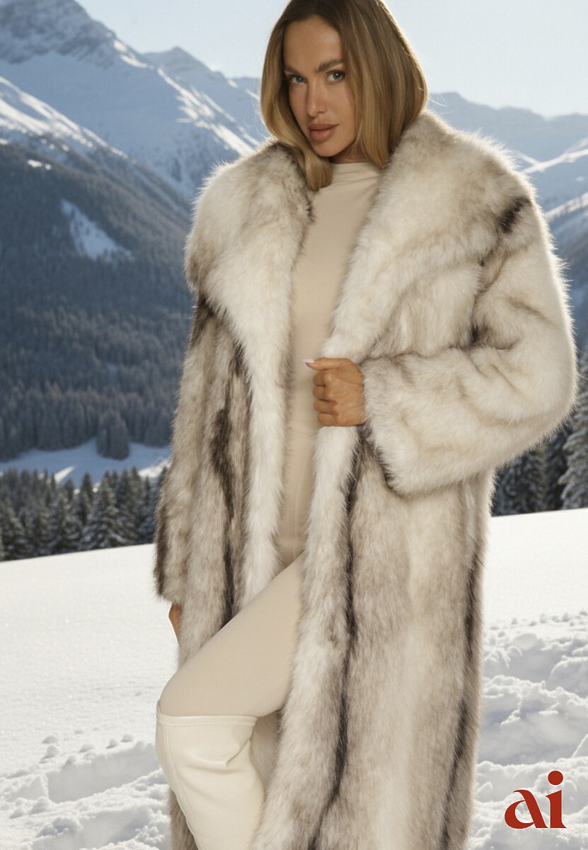 Biały Płaszcz Futerko o Prostym Kroju z Szerokim Kołnierzem Ezilana 1