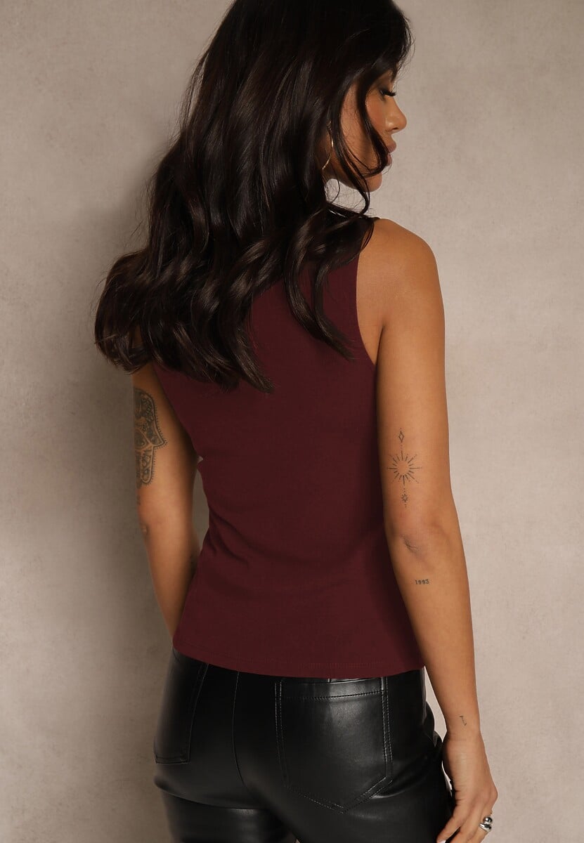 Bordowy Dopasowany Top z Bawełny z Półgolfem Unellesa 3