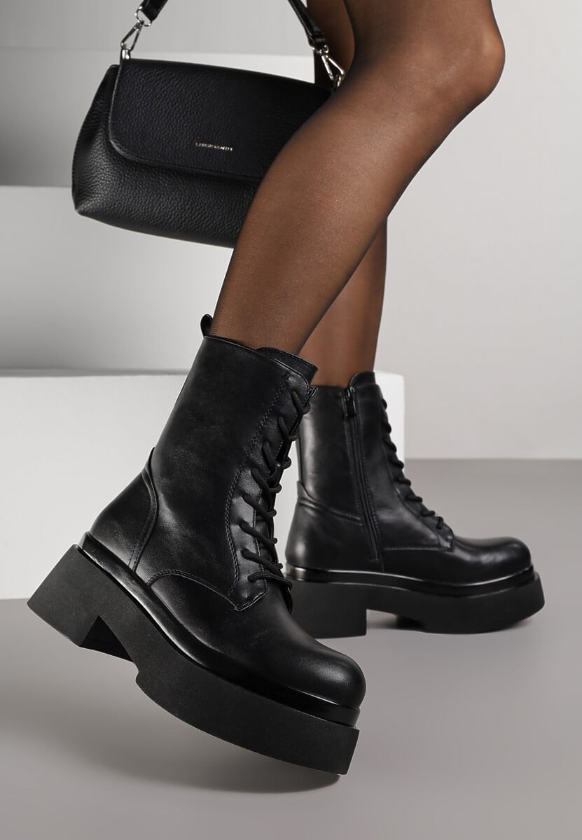 Czarne Botki Workery na Platformie Tusella 2