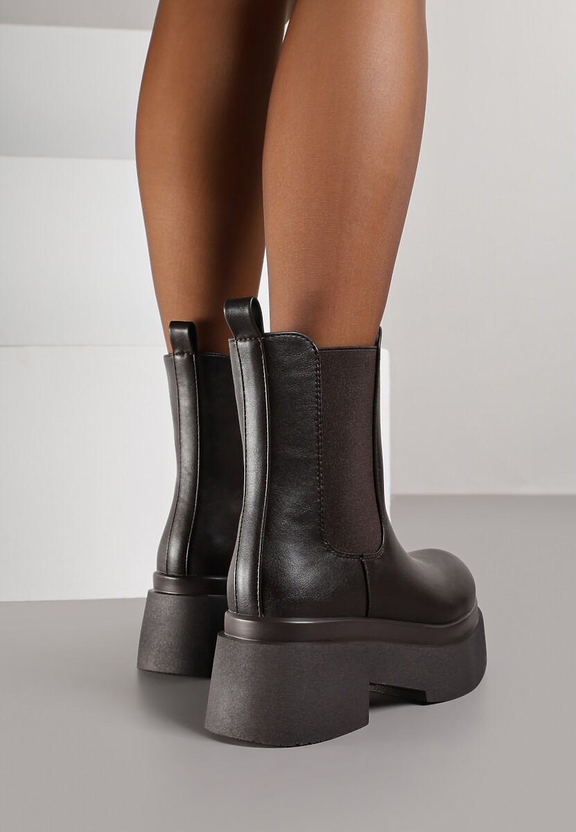 Brązowe Botki Sztyblety na Platformie Tevirka 3