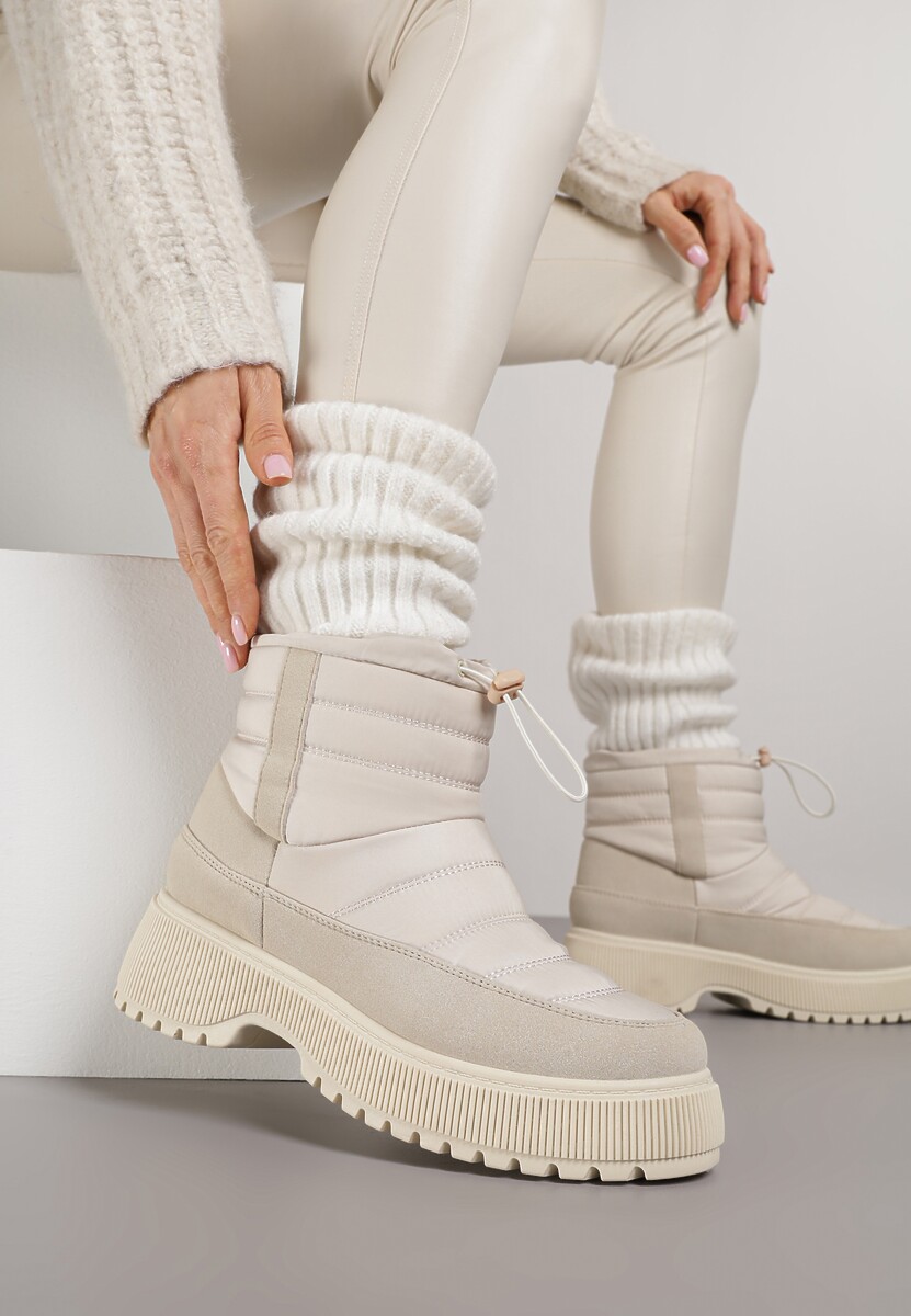 Beżowe Pikowane Śniegowce ze Ściągaczem Monivella 1