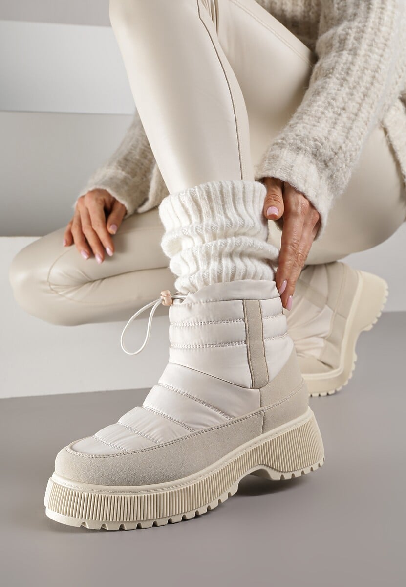 Beżowe Pikowane Śniegowce ze Ściągaczem Monivella 2