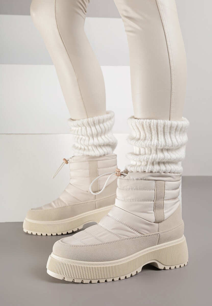 Beżowe Pikowane Śniegowce ze Ściągaczem Monivella 3