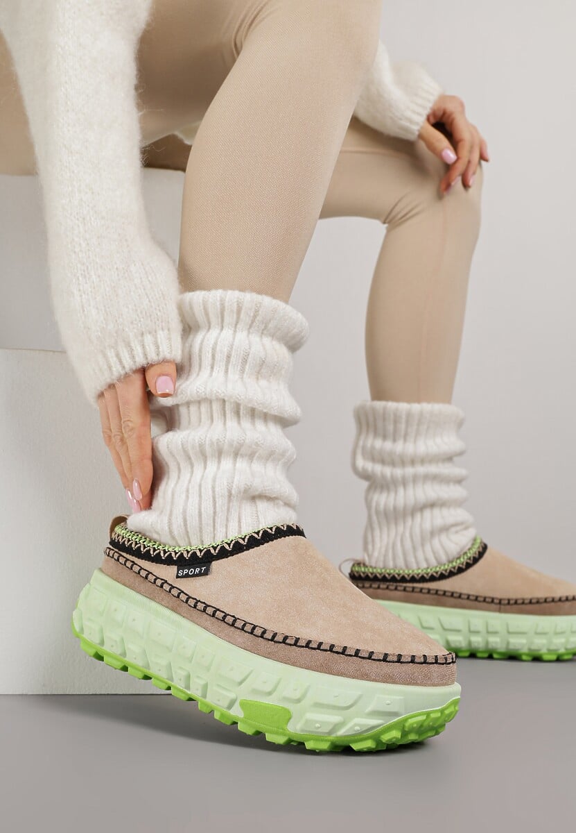 Zielone Śniegowce na Platformie z Tłoczeniem i Niską Cholewką Violova 1