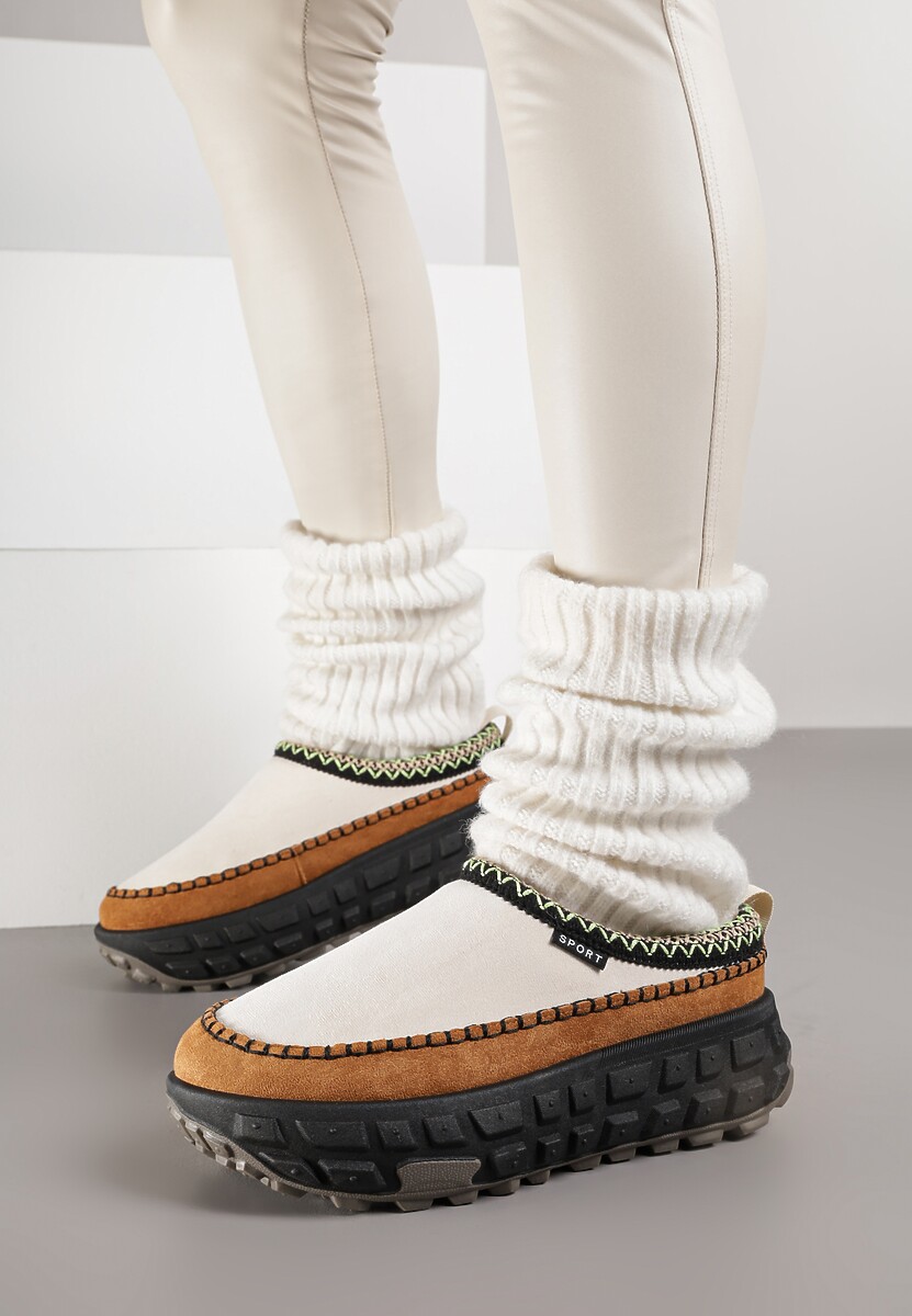 Beżowe Śniegowce na Platformie z Tłoczeniem i Niską Cholewką Violova 2