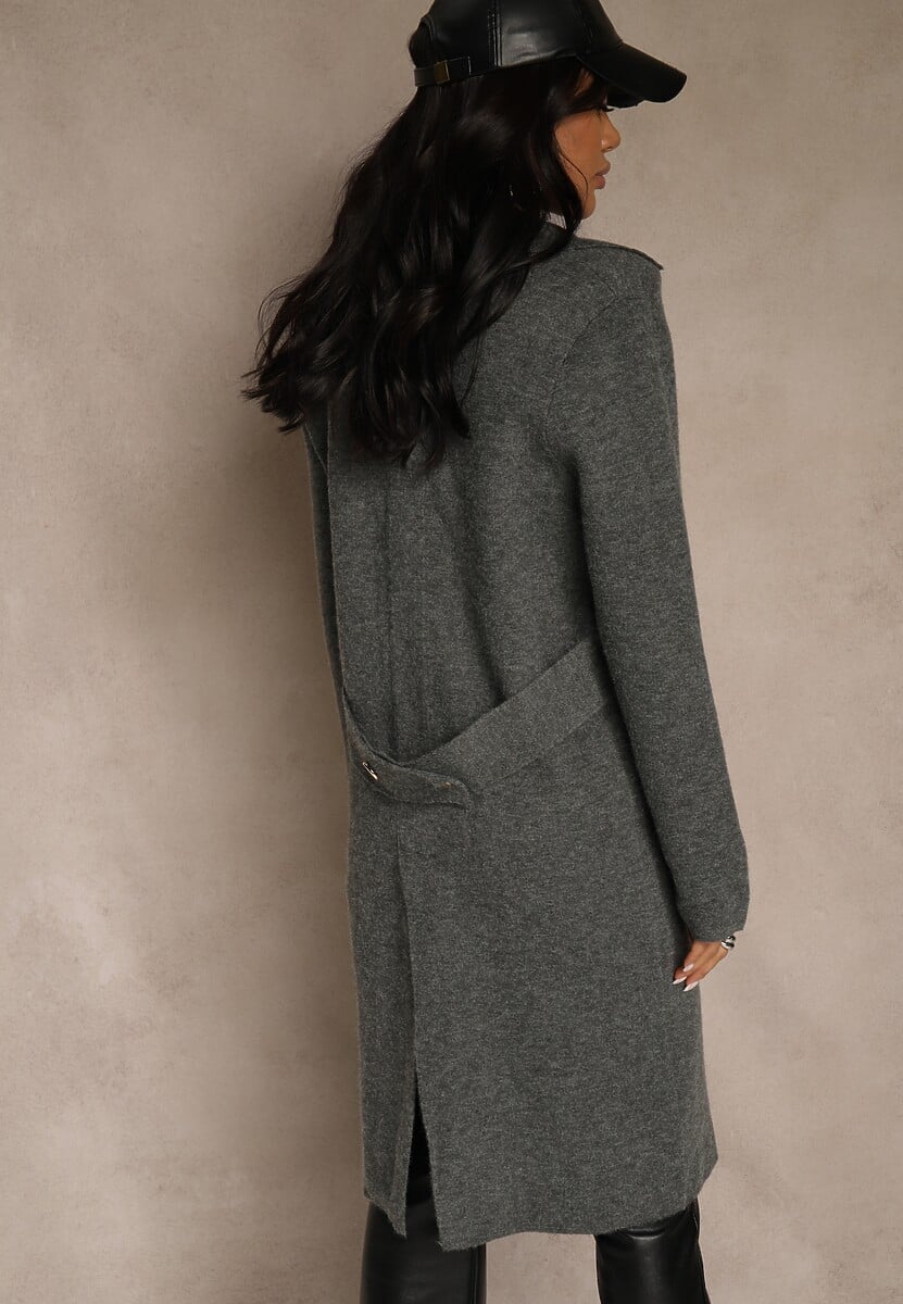 Szary Płaszcz Dwurzędowy o Długim Kroju w Eleganckim Stylu Saratusa 3