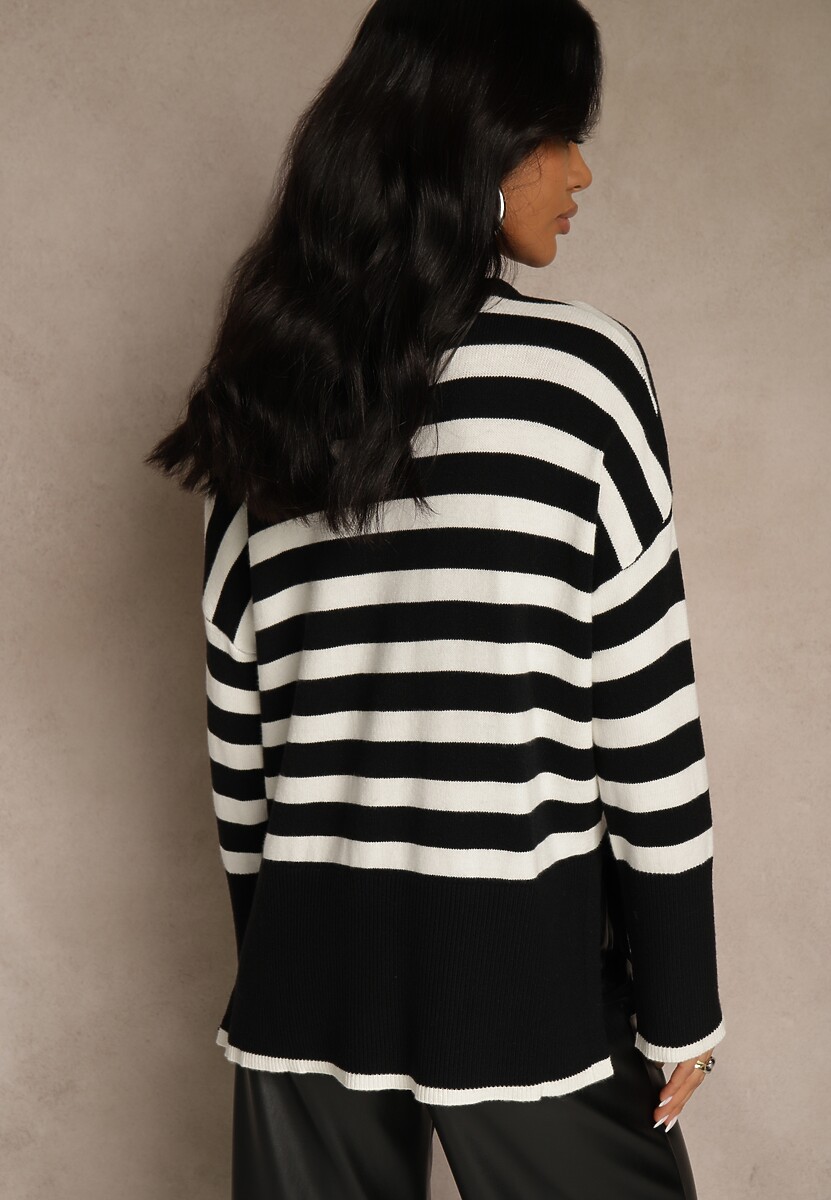 Czarno-Biały Sweter Oversize w Paski Kalitusa 3