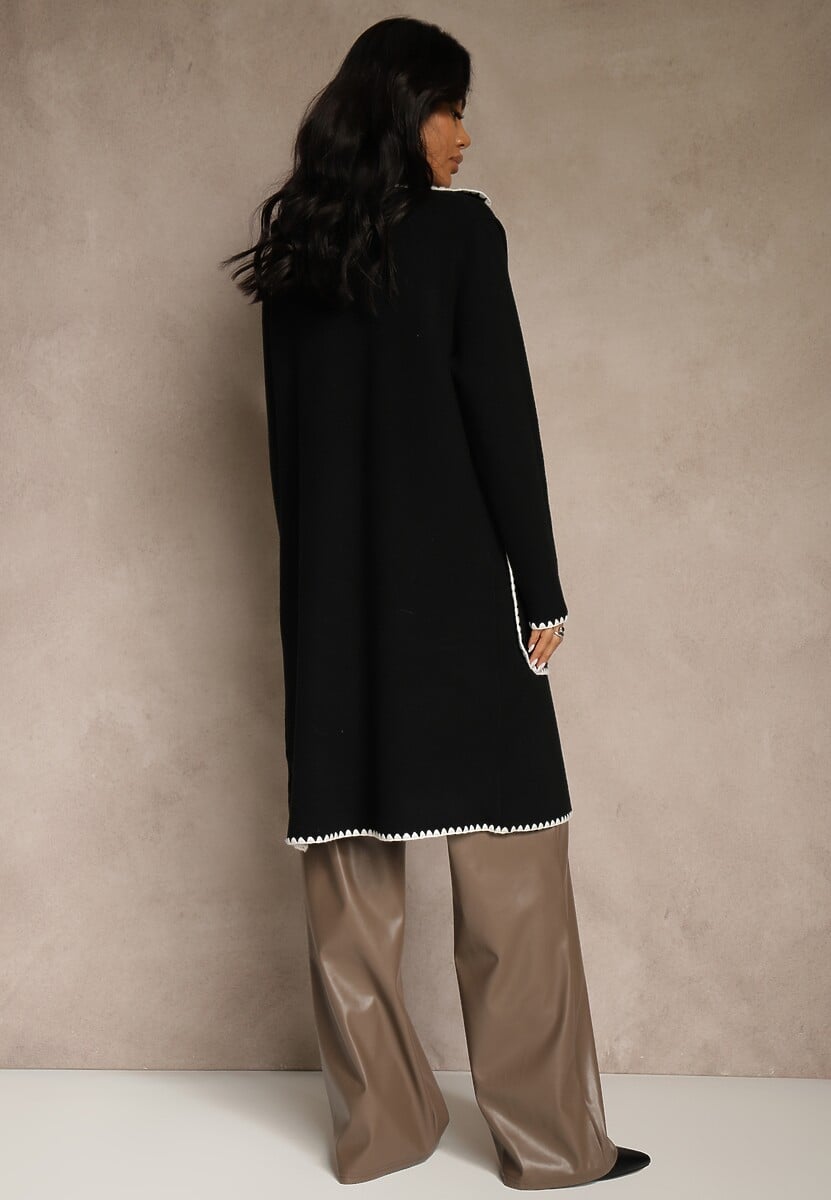 Czarny Kardigan z Haftowaną Lamówką Tuscele 3