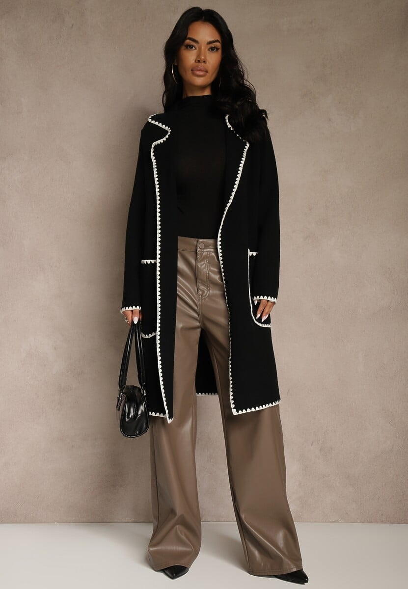 Czarny Kardigan z Haftowaną Lamówką Tuscele 2