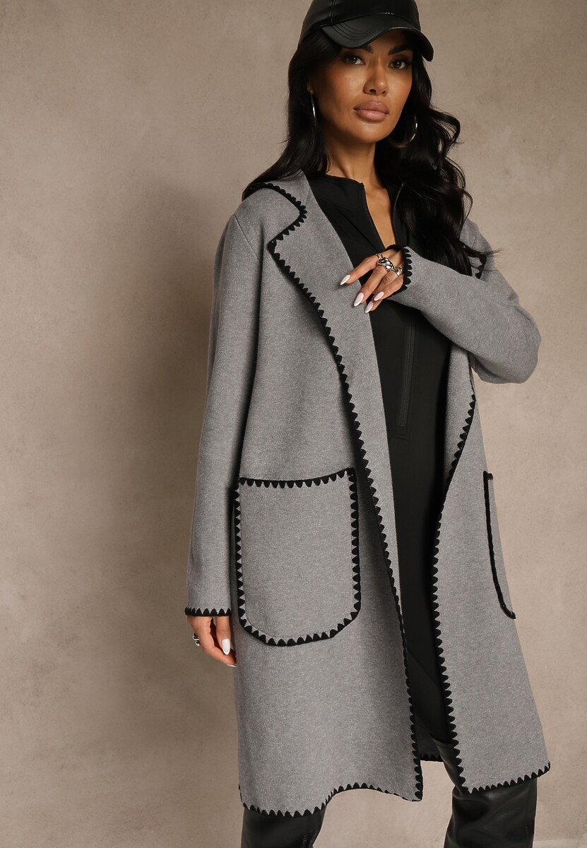 Szary Kardigan z Haftowaną Lamówką Tuscele 1