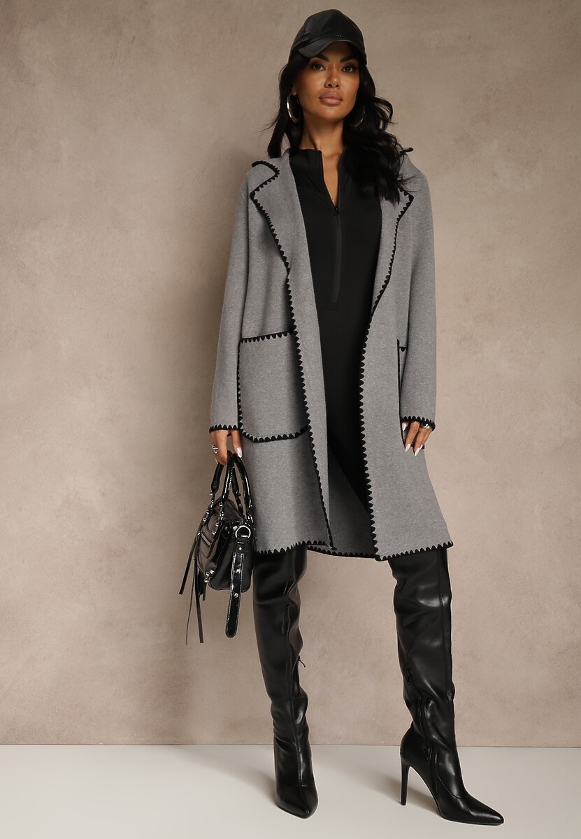 Szary Kardigan z Haftowaną Lamówką Tuscele 2