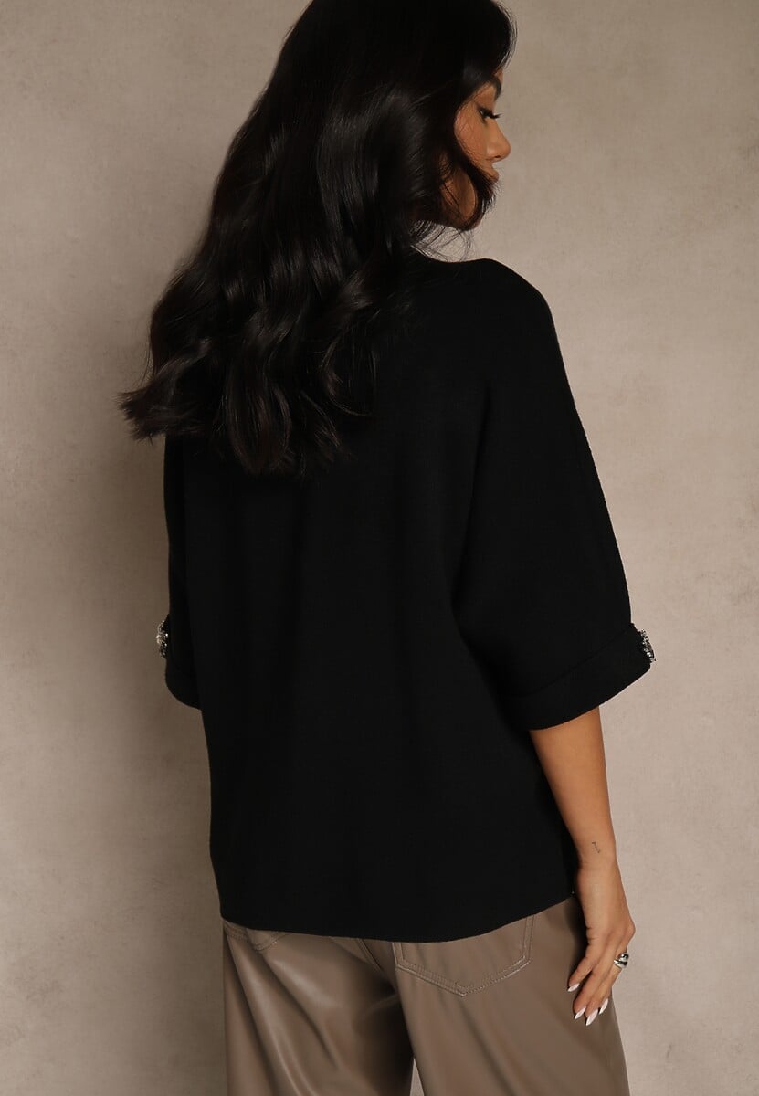 Czarny Sweter z Cyrkoniami przy Rękawach Corentusa 3