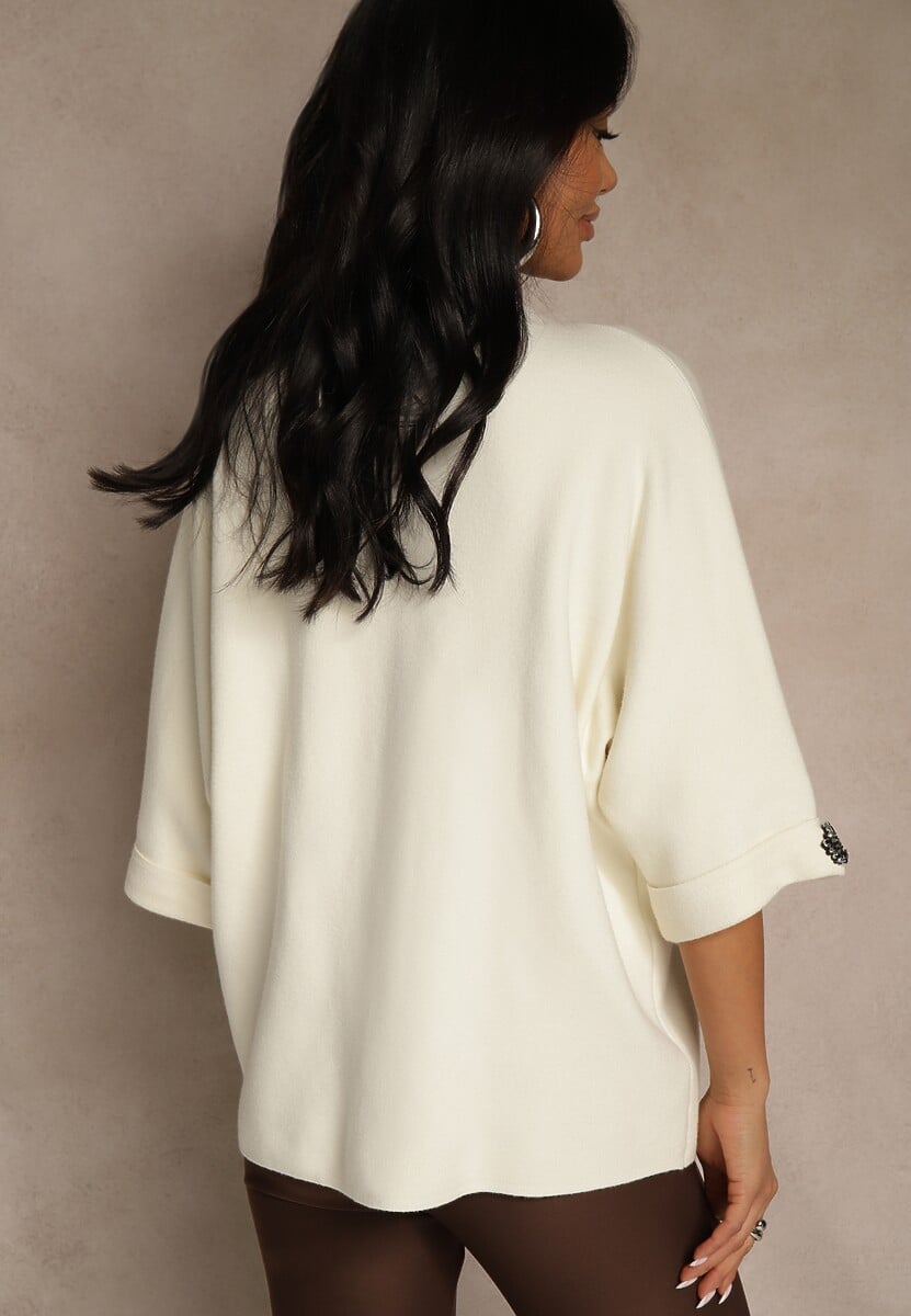 Jasnobeżowy Sweter z Cyrkoniami przy Rękawach Corentusa 3