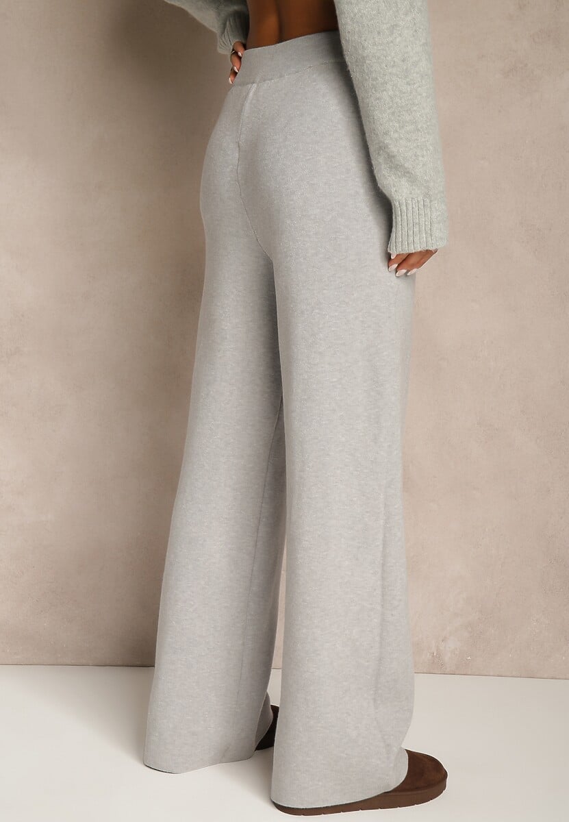 Szare Szerokie Spodnie Dzianinowe Ozdobione Sznurkami Meretusa 3