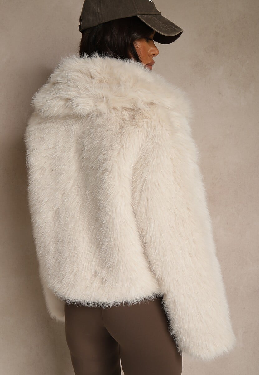 Beżowa Kurtka Futerko Ozdobione Kołnierzem Wedarea 3