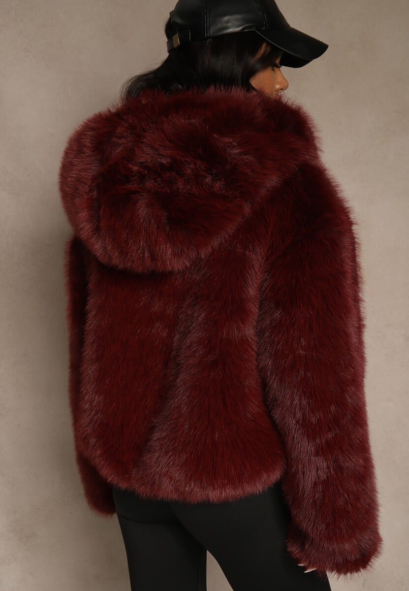 Bordowa Kurtka Futro z Nieodpinanym Kapturem Zetera 3