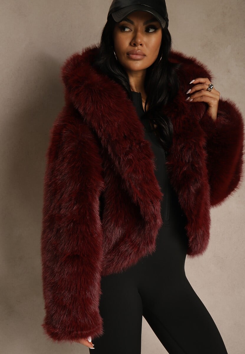 Bordowa Kurtka Futro z Nieodpinanym Kapturem Zetera 1