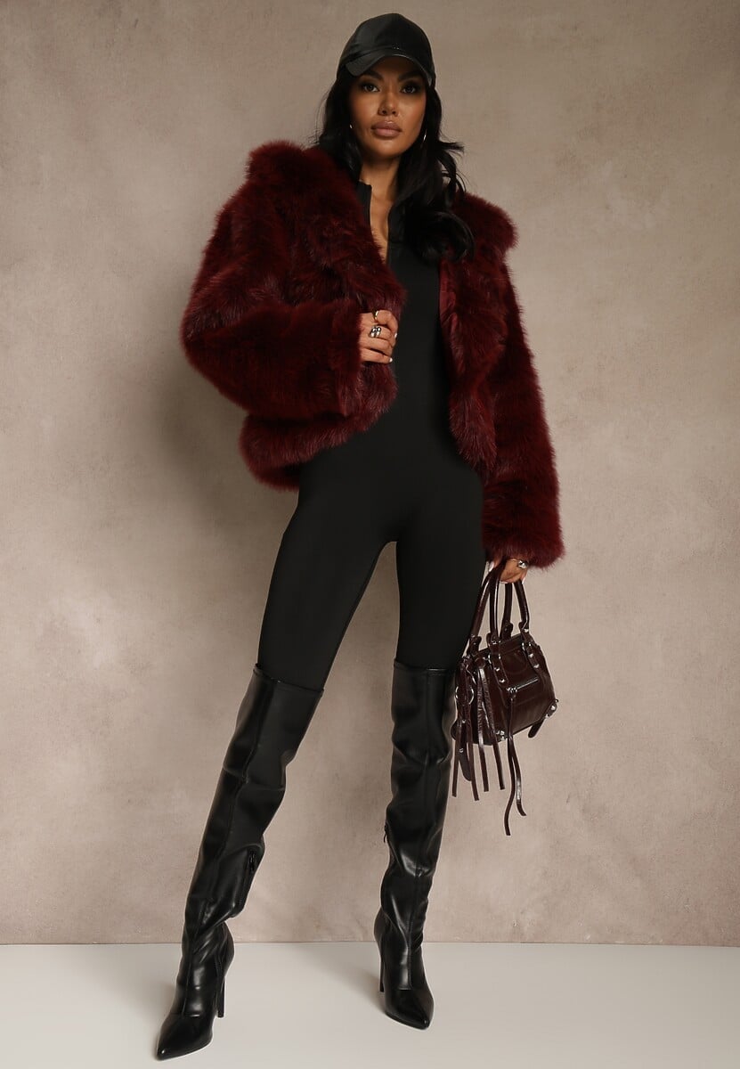 Bordowa Kurtka Futro z Nieodpinanym Kapturem Zetera 2