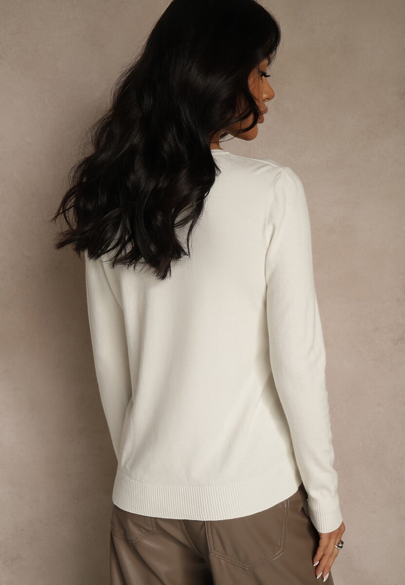 Biały Gładki Sweter w Minimalistycznym Stylu Tevra 3