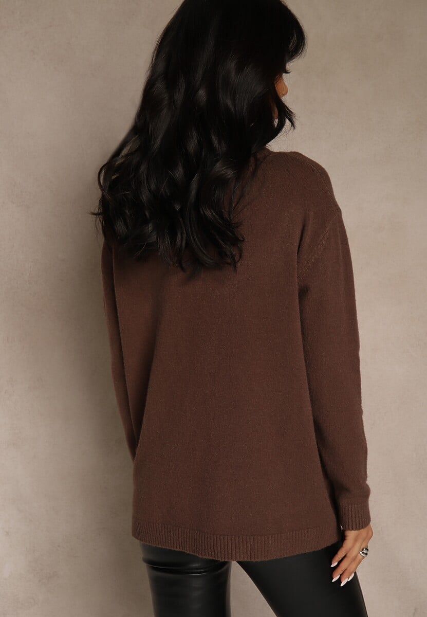 Brązowy Golf o Fasonie Klasycznego Swetra z Domieszką Kaszmiru Rorilaine 3