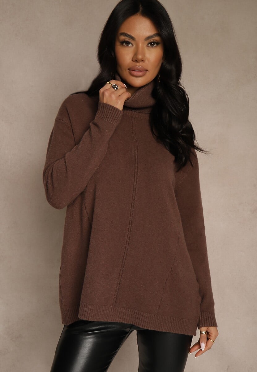 Brązowy Golf o Fasonie Klasycznego Swetra z Domieszką Kaszmiru Rorilaine 1