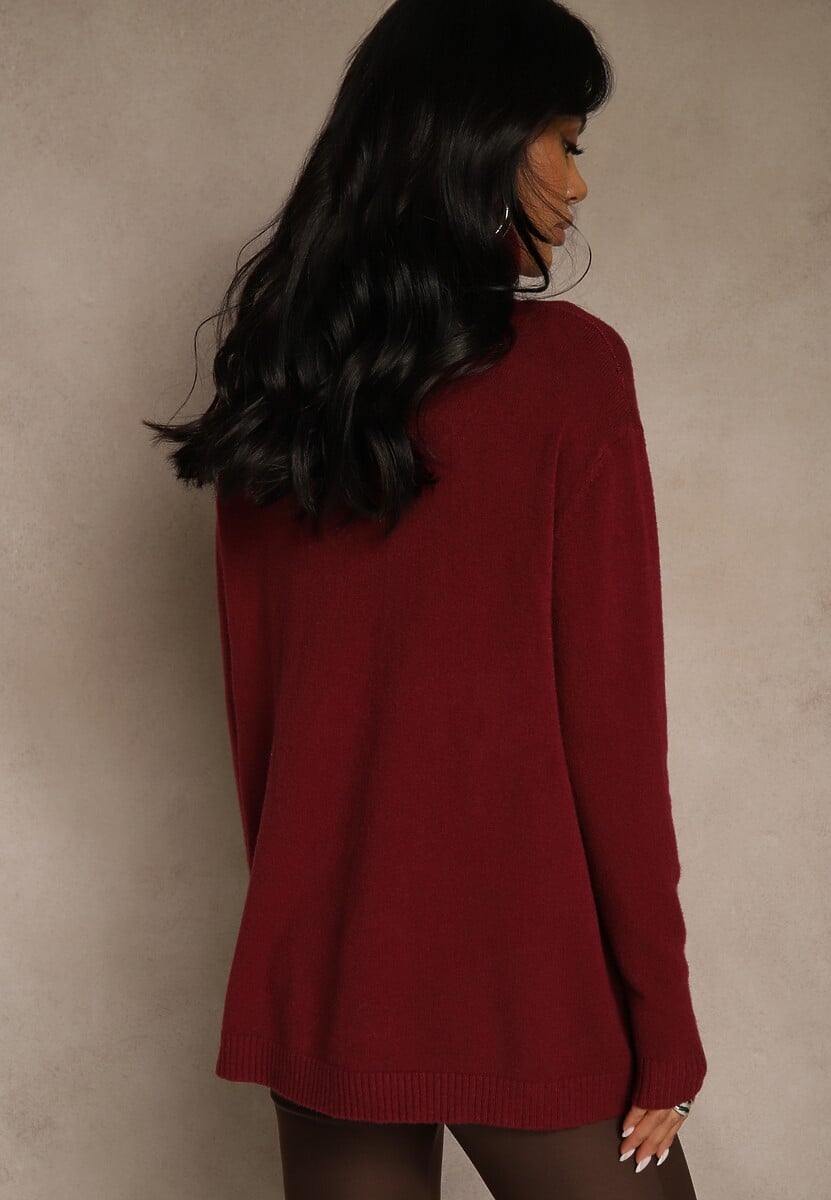 Bordowy Golf o Fasonie Klasycznego Swetra z Domieszką Kaszmiru Rorilaine 3