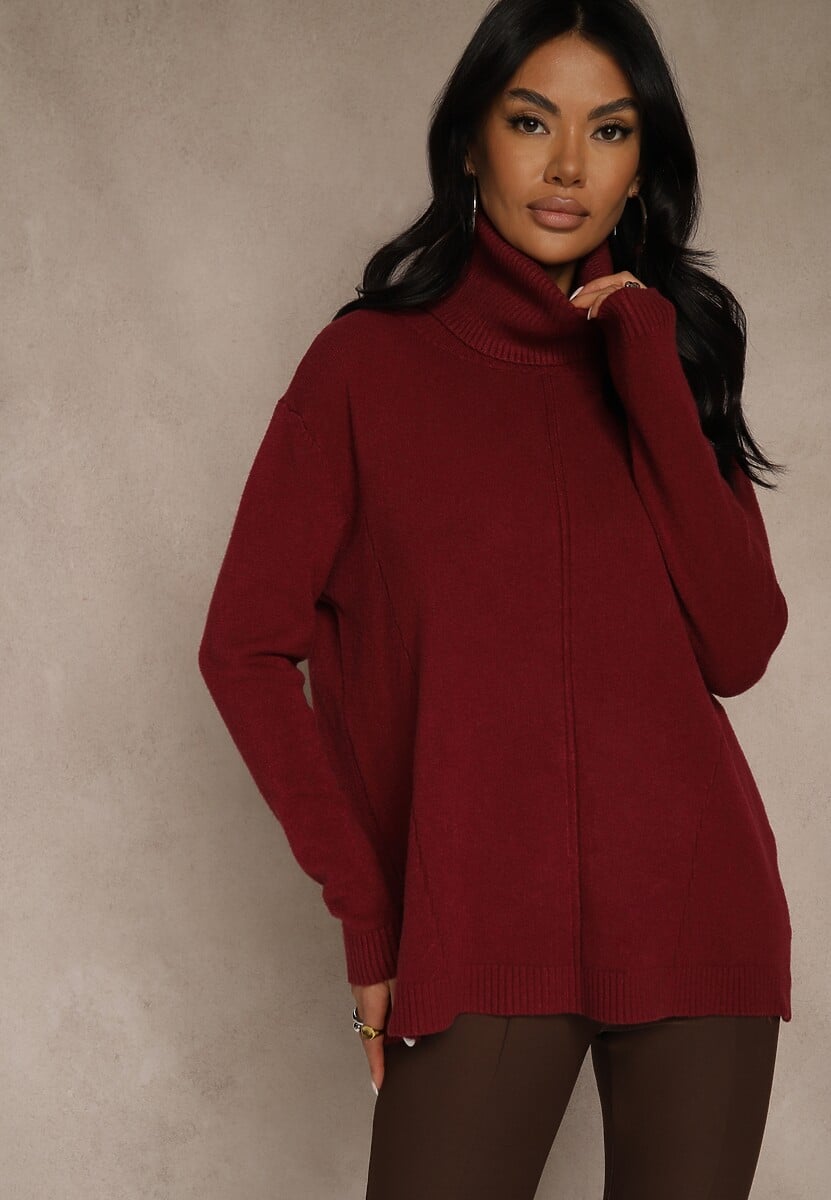 Bordowy Golf o Fasonie Klasycznego Swetra z Domieszką Kaszmiru Rorilaine 1