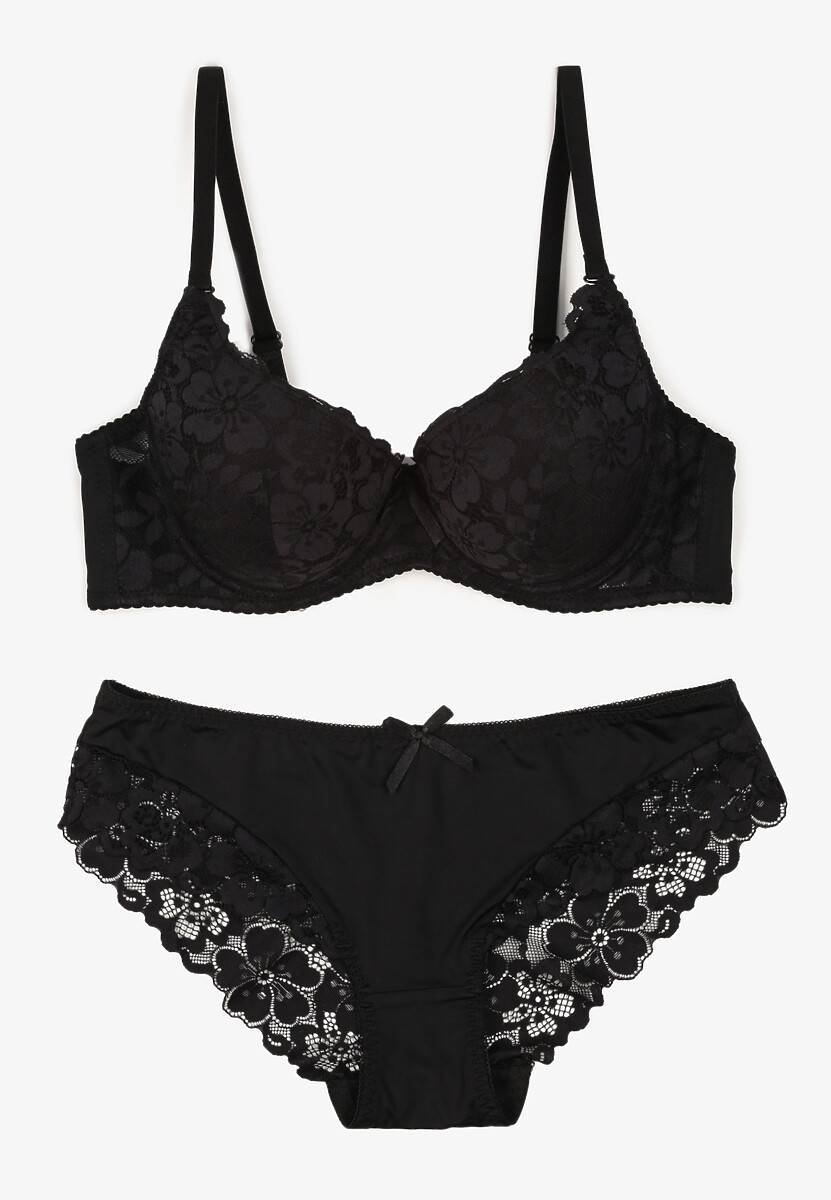 Czarny Koronkowy Komplet Majtki Figi i Biustonosz Eziselle 1