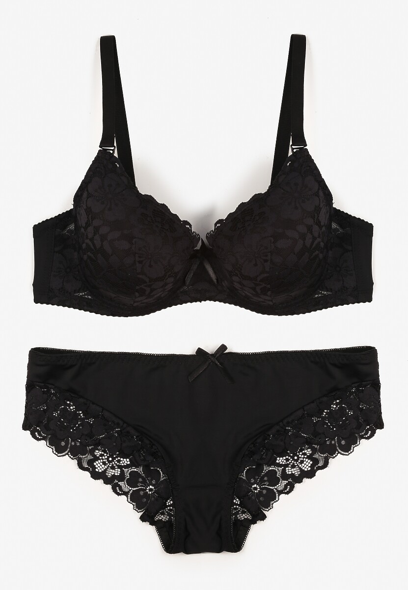 Czarny Koronkowy Komplet Biustonosz i Majtki Figi w Klasycznym Stylu Ezirene 1