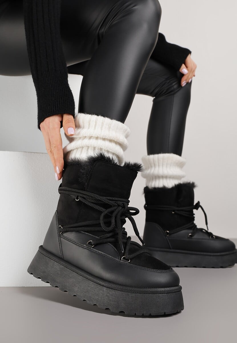 Czarne Śniegowce na Platformie Ozdobione Futerkiem Anwedea 2