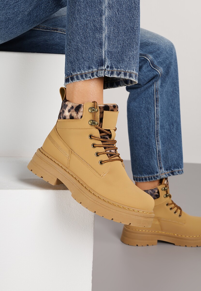 Brązowe Trapery ze Wstawkami we Wzór Vetiara 1