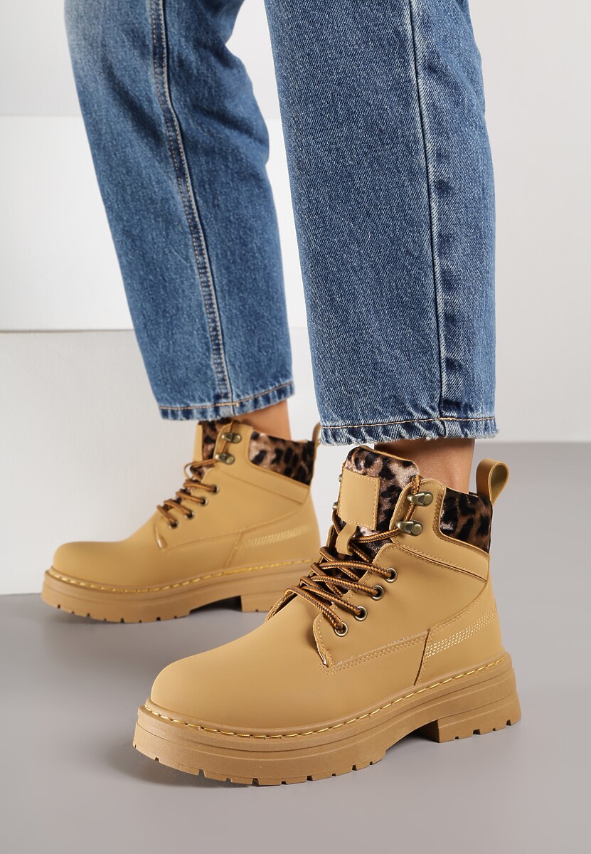 Brązowe Trapery ze Wstawkami we Wzór Vetiara 2