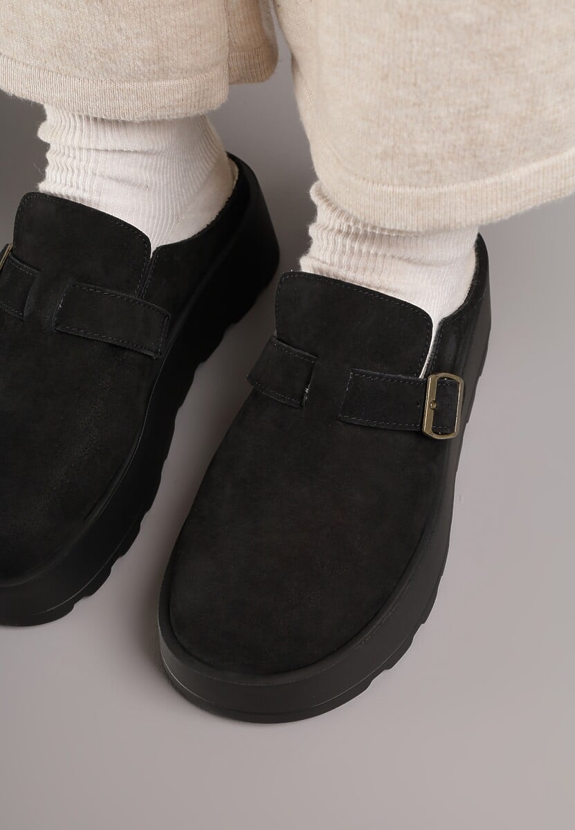 Czarne Śniegowce na Grubej Podeszwie z Niską Cholewką i Ozdobną Klamerką Vetibela 3