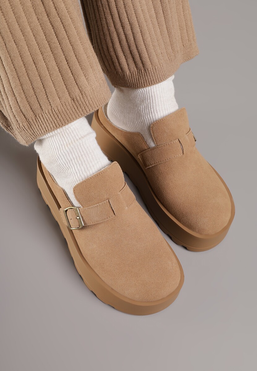 Beżowe Śniegowce na Grubej Podeszwie z Niską Cholewką i Ozdobną Klamerką Vetibela 3